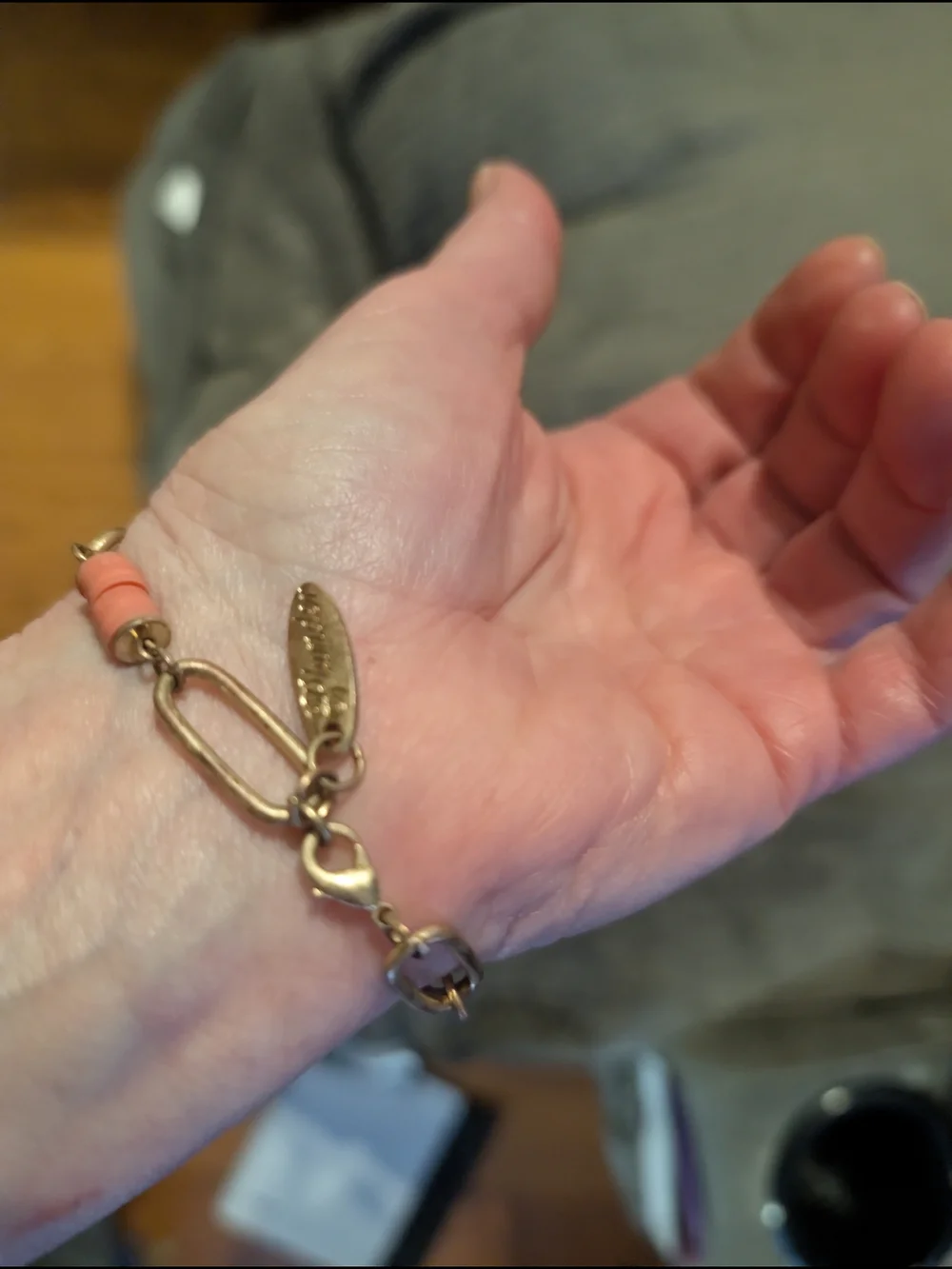 Plunder Gold-Tone Chain Bracelet with Coral Orange Discs - Picture 7 of 11